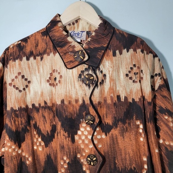 NEW VTG Brown Argyle Pattern Western Rodeo Button Front Cowgirl Top Size Large - Picture 2 of 12